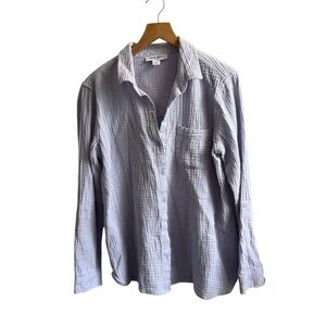 Nine West Jeans Gauze Button-Down Shirt Lavender Gray M